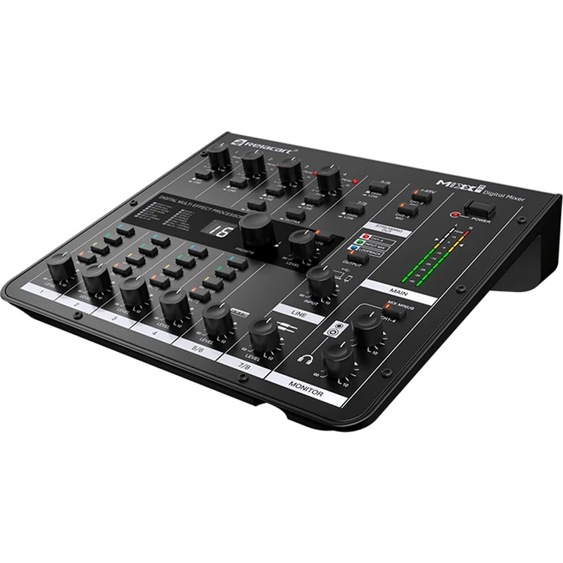 Relacart MIXX 8.6 - Digital Mixer, 8-Ch. Audio Mixer with 6 Outs, USB Audio Interface, DSP Effects, 48V Phantom Power, 24-bit/48kHz, for Live Streaming, Conference/Performance