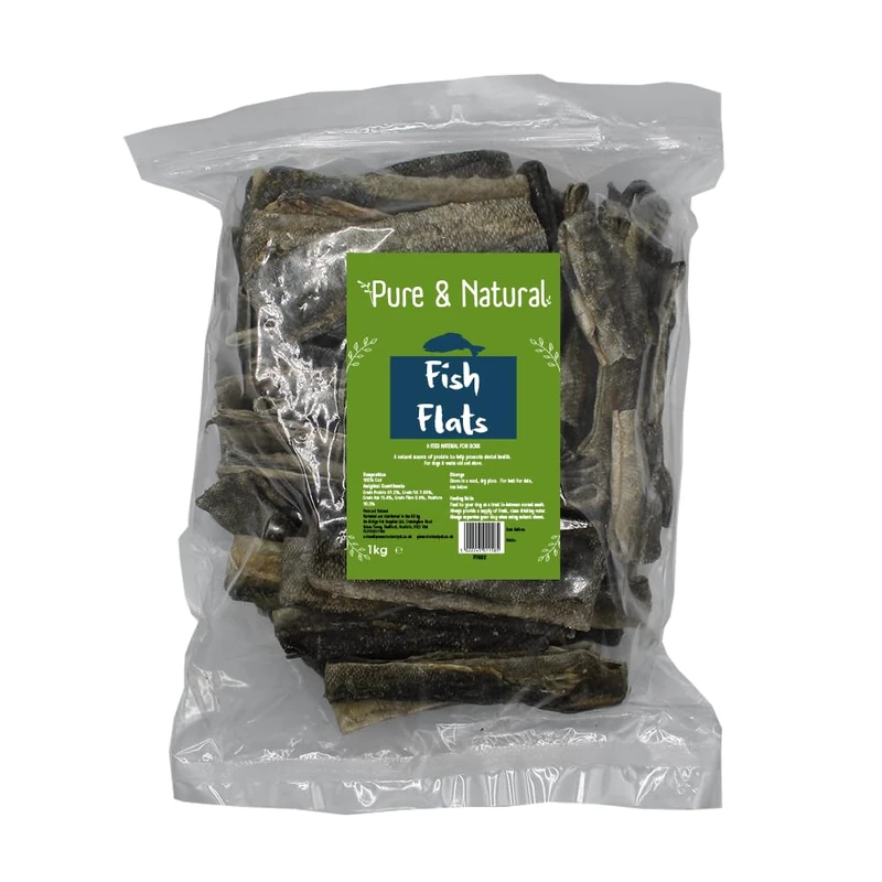 Pure & Natural Whitefish 1kg, Flats 100% Air Dried Fish Skins for Dogs 1kg, Grain Free Dog Treats and Natural Dog Chews with Omega 3 for Dogs