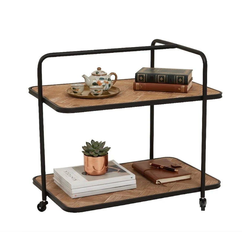 Premier Housewares Sturdy Design Trolley | Compact Design Kitchen Trolley For Entertaining Guests | Versatile Kitchen Storage Trolley | Multi Tier Wax Finish Kitchen Trolley