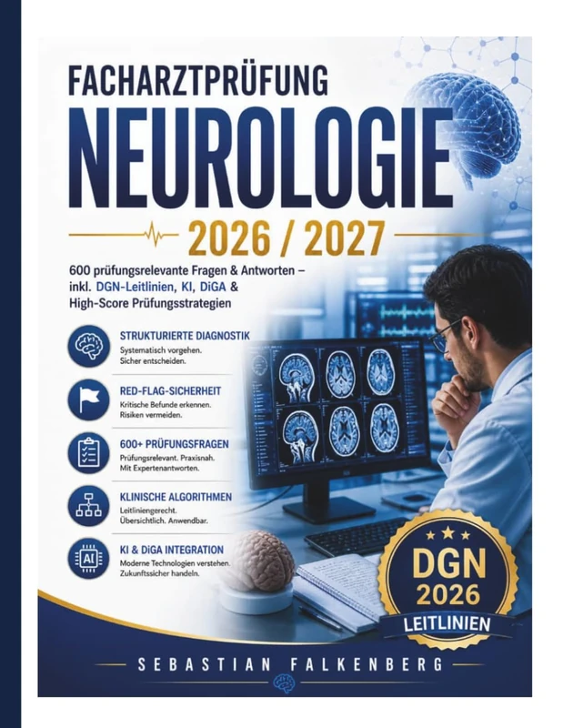 Facharztprüfung Neurologie 2026–2027: 600 prüfungsrelevante Fragen & Antworten – inkl. DGN-Leitlinien, KI, DiGA & High-Score Prüfungsstrategien