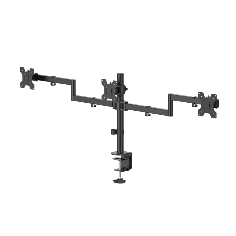 Monitor Mount, 3 Monitors, Height-adjustable, Swivel/Tilt, 13" - 27"