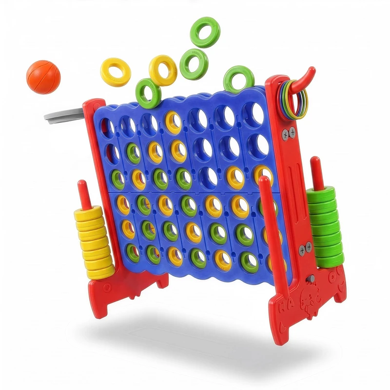 Relaxdays Four-in-a-Row XXL, outdoor, 3-in-1, kids & adults, H x W x D: 121x88x44 cm, basketball & ring toss, blue/red