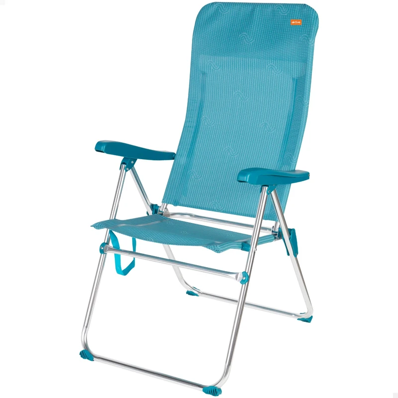 AKTIVE Folding Beach Chair, 5 Positions, Blue, Measures 47 x 67 x 110 cm, Supports 110 kg, Anti-roll Stops, Carry Handles, Chairs Reclining Backrest (62468) - Image 1