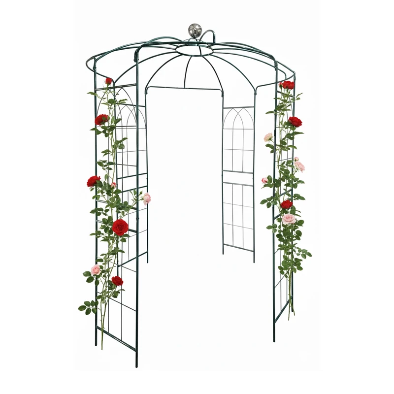 Relaxdays Rose Pavilion Metal, HWD: 290 x 206 x 206 cm, climbing support, garden, climbing pavilion with hook, green - Image 1