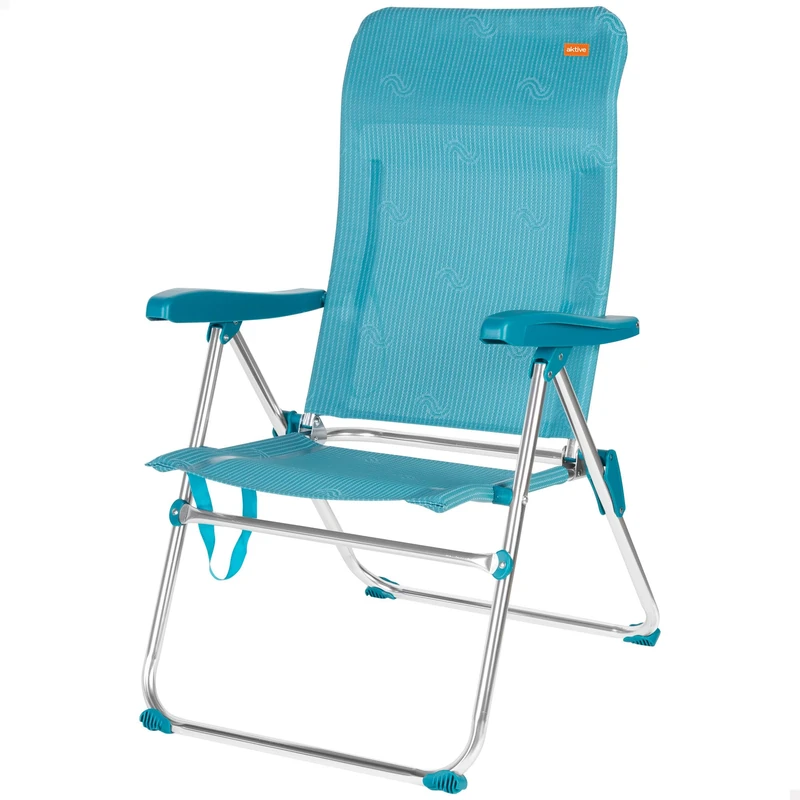 AKTIVE Folding Beach Chair, 5 Positions, Blue, Measures 47 x 62 x 95 cm, Supports 110 kg, Anti-roll Stops, Carry Handles, Chairs Reclining Backrest (62467)