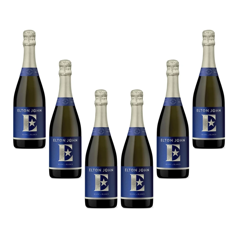 Elton John Blanc de Blancs Zero, 75cl - Case of 6, 0% ABV, Premium Non-Alcoholic Sparkling Drink, Perfect for Gifting and Celebrations.