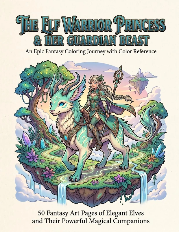 THE ELF WARRIOR PRINCESS & HER GUARDIAN BEAST: An Epic Fantasy Coloring Journey with Color Reference