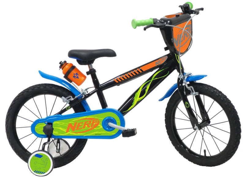 Denver Bike Nerf 16 Inch Kids Bike, Black, Steel Frame, with Training Wheels, Water Bottle, Ages 5-8 Years