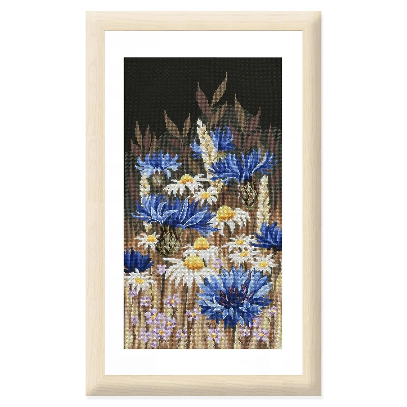 VERVACO Counted Cross Stitch Embroidery Kits DIY Embroidery Pictures Cornflowers Wall Decoration Handmade Set for Adults Creative Crafts 23 x 42 cm Cross Stitch Pictures Set Home Decoration