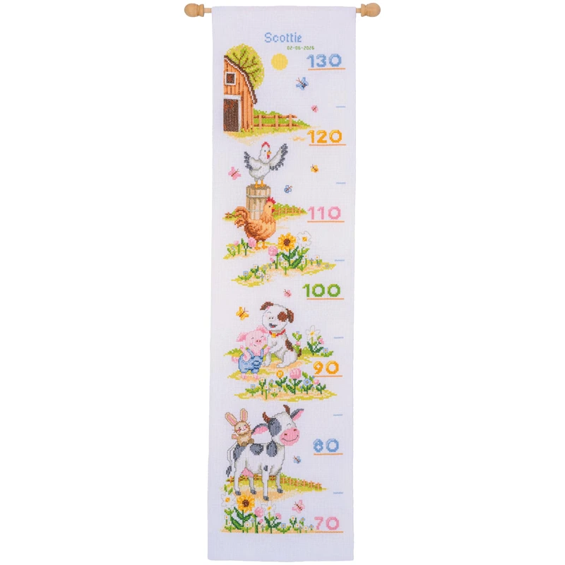 VERVACO Counted Cross Stitch Embroidery Kits Height Chart Children Animal Wall Decoration Handmade Set for Adults Creative Craft 18 x 70 cm Cross Stitch Pictures Set Home Decoration - Image 1