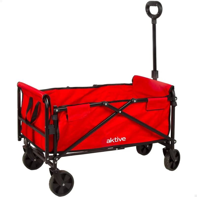 AKTIVE Lightweight Beach Cart, Red, 73 x 44 x 93 cm, Accordion Folding, Adjustable Handle, Load 80 kg, Steel Frame, Transport Trolley with Wheels, Auxiliary Trolleys (62503) - Image 1