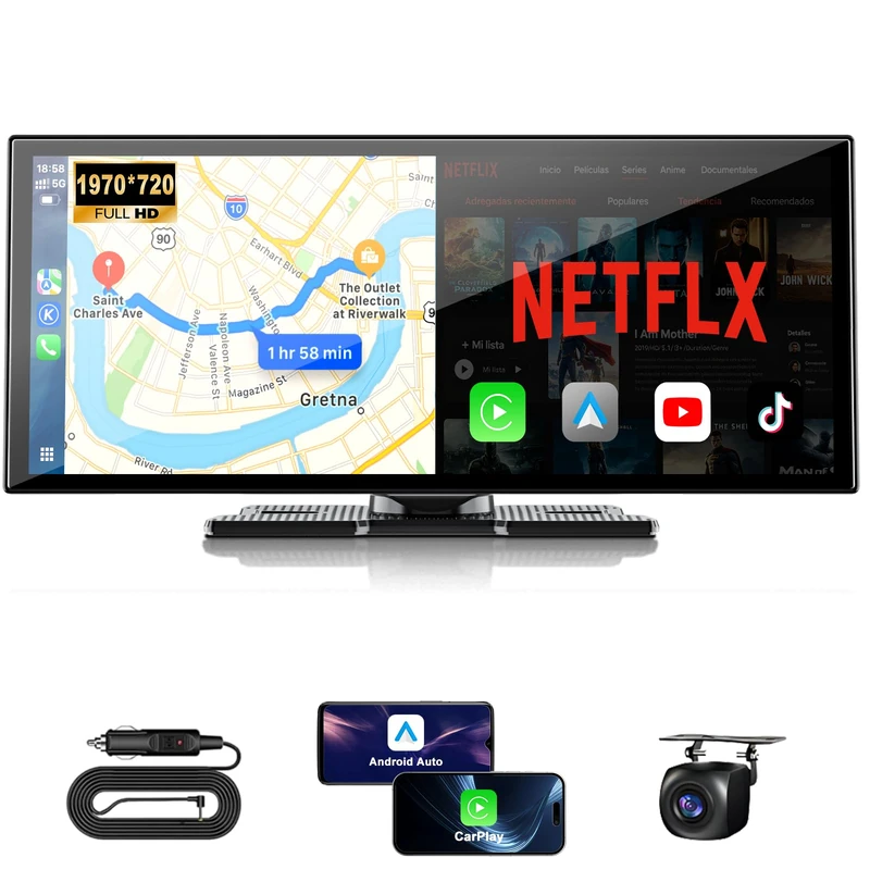 2026 11 inch Carplay Screen for Car,Built-in Net-flix, You-Tube, Tik-Tok & More, 1920x720P HD Car Tablet for Apple Carplay & Android Auto with 1080P Backup Camera,OTA Updates, Navigation,Voice Control