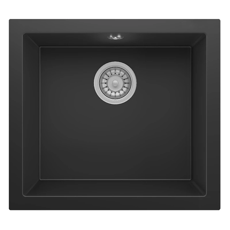 Respekta Mineralite Nelson Sink, 52 x 47 cm, Solid Granite Sink, Black, Built-in Sink and Undermount Sink, Large Basin, Without Draining Board, Includes Drain Fitting - Image 1
