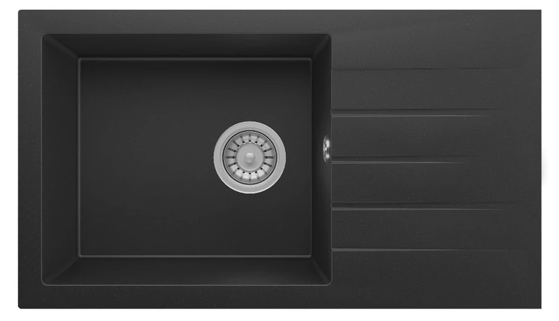 Respekta Almonto Solid Granite Sink, 76 x 43.5 cm, Black/Built-in Sink, Reversible, Extra Large Basin, Heat-Resistant, Scratch-Resistant - Image 1