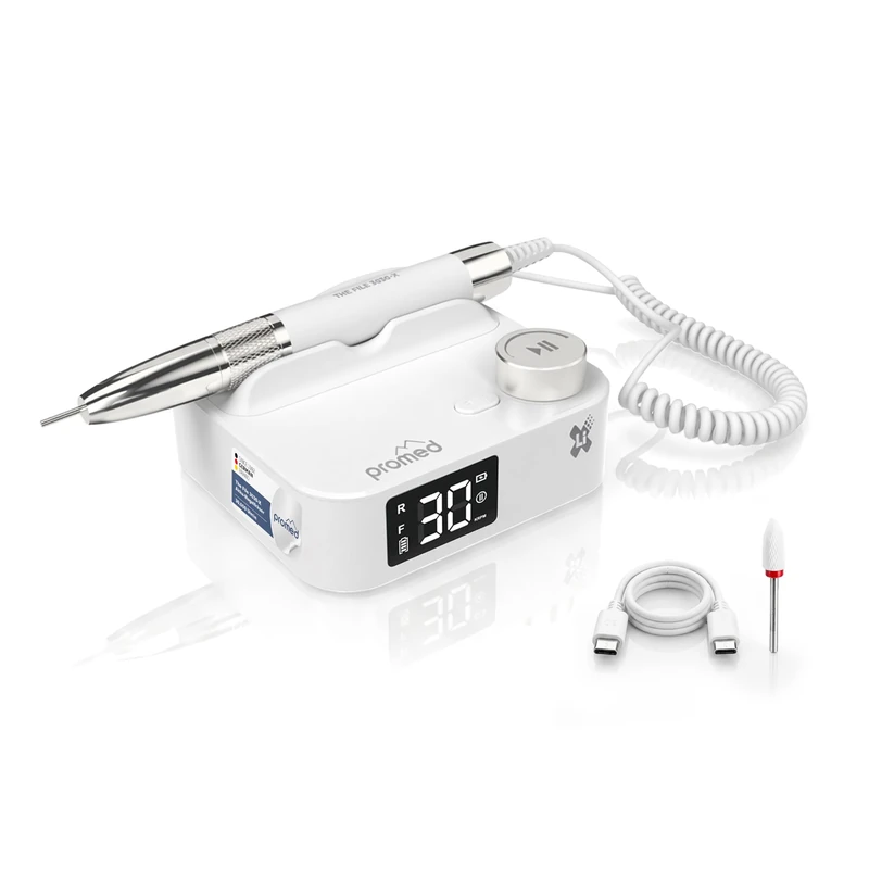 Promed The File 3030-X Cordless Nail Cutter 30,000 RPM - Professional Manicure Pedicure Set, Wireless Electric Nail File, Foot Care Set Electric, Cutter Nails - with Brushless Motor, USB-C, LCD