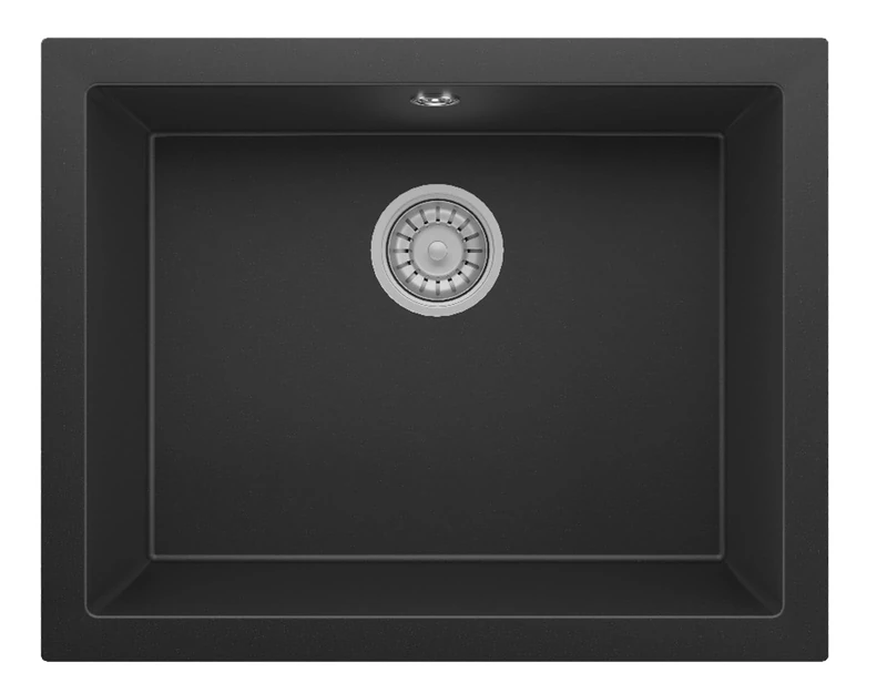 Respekta Nelson Solid Granite Sink, 60 x 47.5 cm, Built-in Sink and Undermount Sink, Extra Large Basin, No Draining Board, Includes Drain Fitting, Black - Image 1