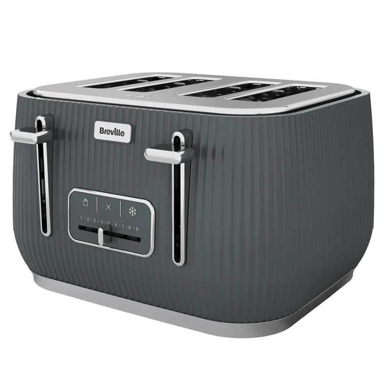 Breville Linear 4-Slice Grey Toaster with Extra High Lift & Wide Slots | Grey & Chrome [VTR032]