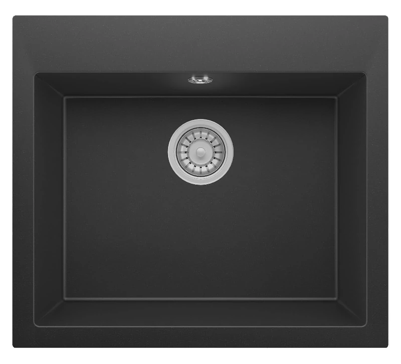 Respekta Mineralite Oakville Sink 60 x 53 cm Solid Granite Sink Black Extra Large Basin Without Draining Board Heat Resistant and Scratch-Resistant Includes Drain Fitting - Image 1