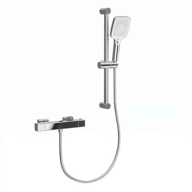 Garvee Thermostat Shower Faucet Anti-scalding with 38°C Safety Knob, Height Adjustable Stainless Steel Shower Rail Hand Shower with 3 Functions 1.5 m Hose, Complete Set, Square - Image 1