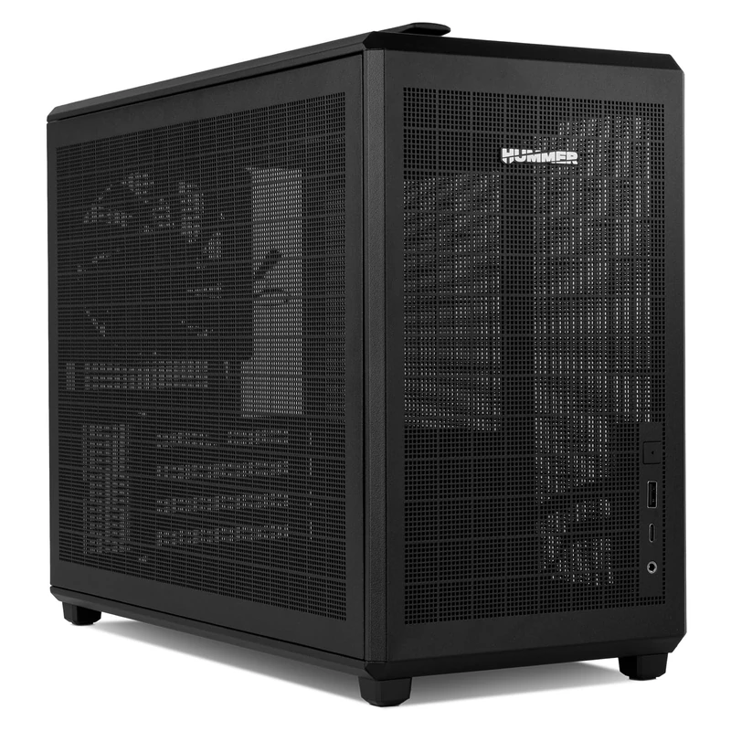 NOX Xtreme Products Hummer Refresh – Mini Tower Micro ATX/ITX, Transportable, Full Grid Design, PWM 120 mm Fan Included, Space for 5 Fans, USB-C and 3.0, Black
