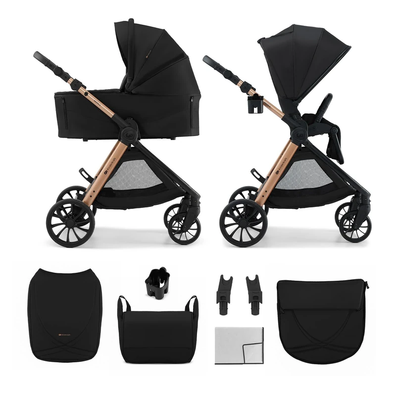Kinderkraft VESTO 2 2-in-1 Stroller, Pushchair and Carrycot, Reversible Seat, Memory Buttons, Self-Standing Fold, All-Wheel Suspension, Treaded Wheels, 3-Zone Ventilation, Rain Cover, Bag, Black