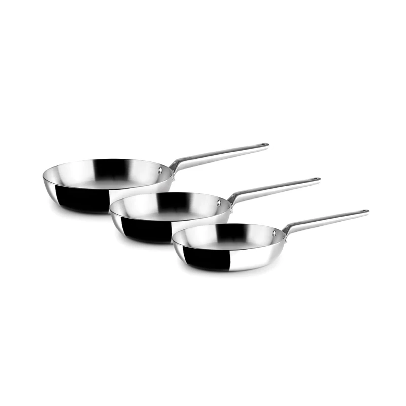 IBILI - Set of 3 Frying Pans 18-22 and 26 cm, 5 Layers, 5ply Element, Stainless Steel, Suitable for Induction, Non-Stick, Set of 3 Frying Pans - Image 1