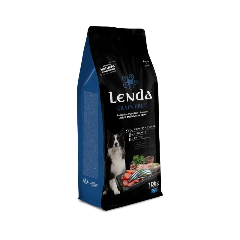 Lenda Grain Free Fish and Krill 10 kg – Hypoallergenic Food High in Meat Grain Free for Dogs – No Grain or Potato for Digestion – with Probiotics and Chondroprotectors for Joints
