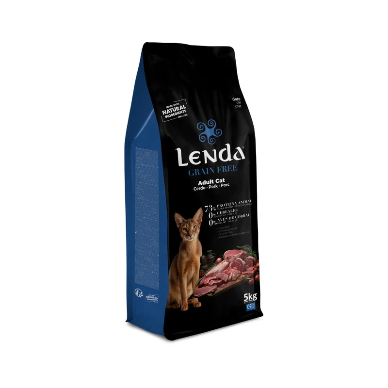 Lenda Grain Free Pork 5 kg – Monoprotein Hypoallergenic Cat Food Without Grain – Grain Free Cat Food Without Bird with Probiotics and Omega 3 for Skin and Digestion – No Grain
