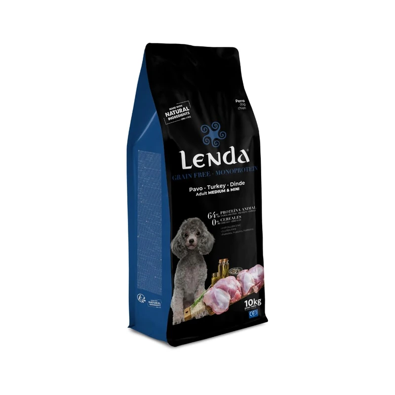 Lenda Grain Free Turkey 10 kg – Hypoallergenic Monoprotein Food for Dogs Without Cereals – Grain Free Food for Sensitive Digestion – with Probiotics and Chondroprotectors for Joints
