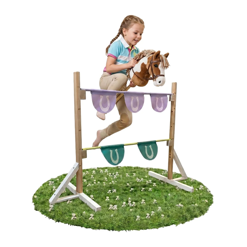 Relaxdays Hobby Horsing Obstacle, Height Adjustable, Play Course, HBT: 80 x 150 x 40 cm, Children, Wood, Colourful