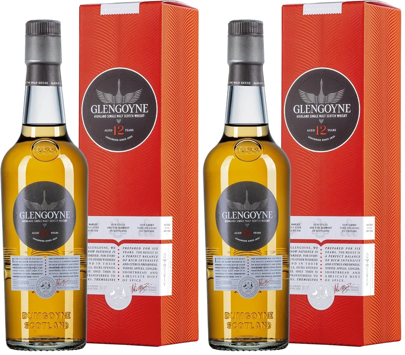 Glengoyne 12 Year Old | Highland Single Malt Scotch Whisky | 20cl 43% ABV | Award-Winning Whisky Distilled Slowly in the Scottish Highlands for Fruity Flavour | Ideal for Gifting (Pack of 2)