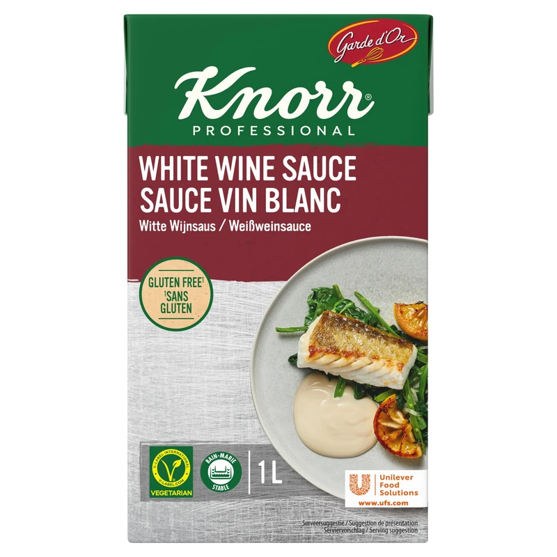 Knorr Professional Garde D'Or White Wine Vegetarian Sauce, Gluten Free, Ready-to-Use Cooking Sauce, 1L Carton (Pack of 6)