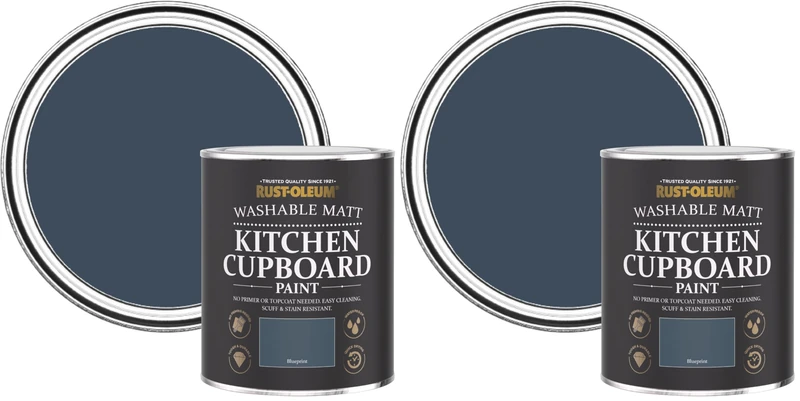 Rust-Oleum Blue Kitchen Cupboard Paint in Matt Finish - Blueprint 750ml (Pack of 2)