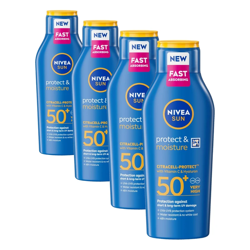 NIVEA SUN Protect & Moisture Sun Cream Lotion SPF 50 (400 ml), Sun Lotion with Vitamin C and Hyaluron, Provides 48H Moisture and Immediate UVA & UVB Protection, Water-Resistant, Leaves No White Cast - Image 1