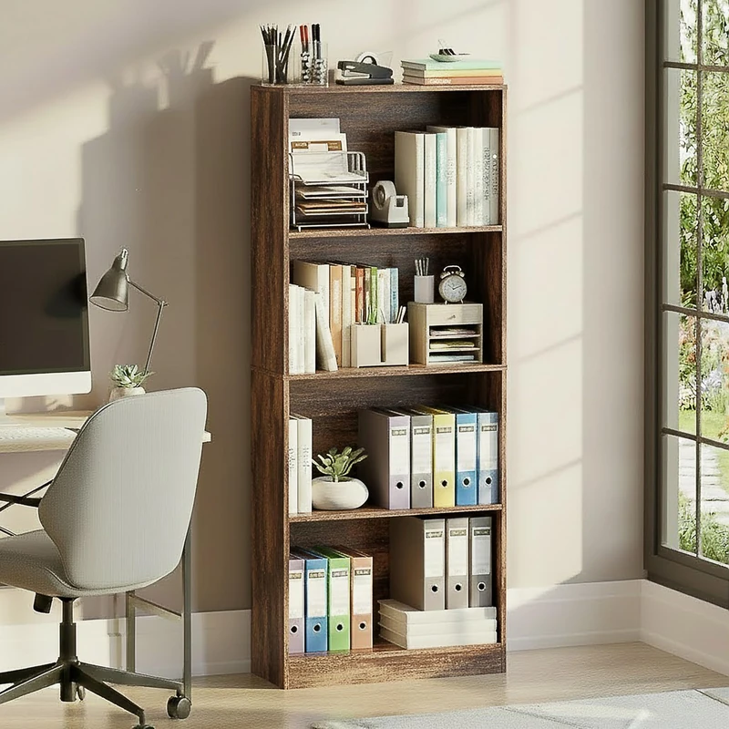 Vida Designs Cambridge 4 Tier Large Bookcase, Dark Wood Wooden Shelving Display Storage Unit Office Living Room Furniture