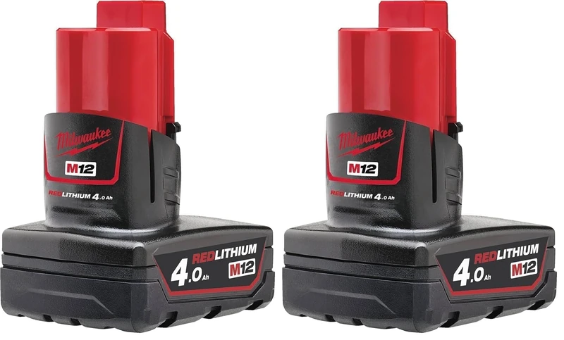 Milwaukee M12B4 4.0Ah Lithium-Ion Battery - Red (Pack of 2) - Image 1