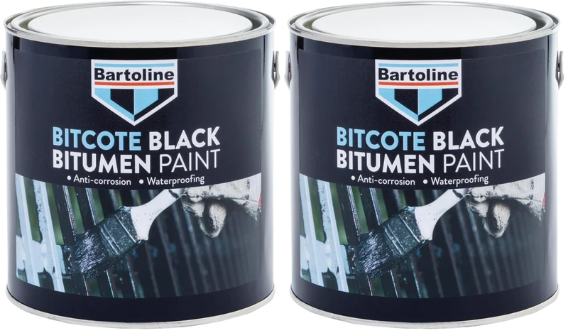 Bartoline Bitumen Paint Black 2.5L – Solvent-Based Anti-Corrosive Paint for Waterproofing, Protecting Steel, Iron, Timber and Concrete Durable, Flexible Finish (Pack of 2)