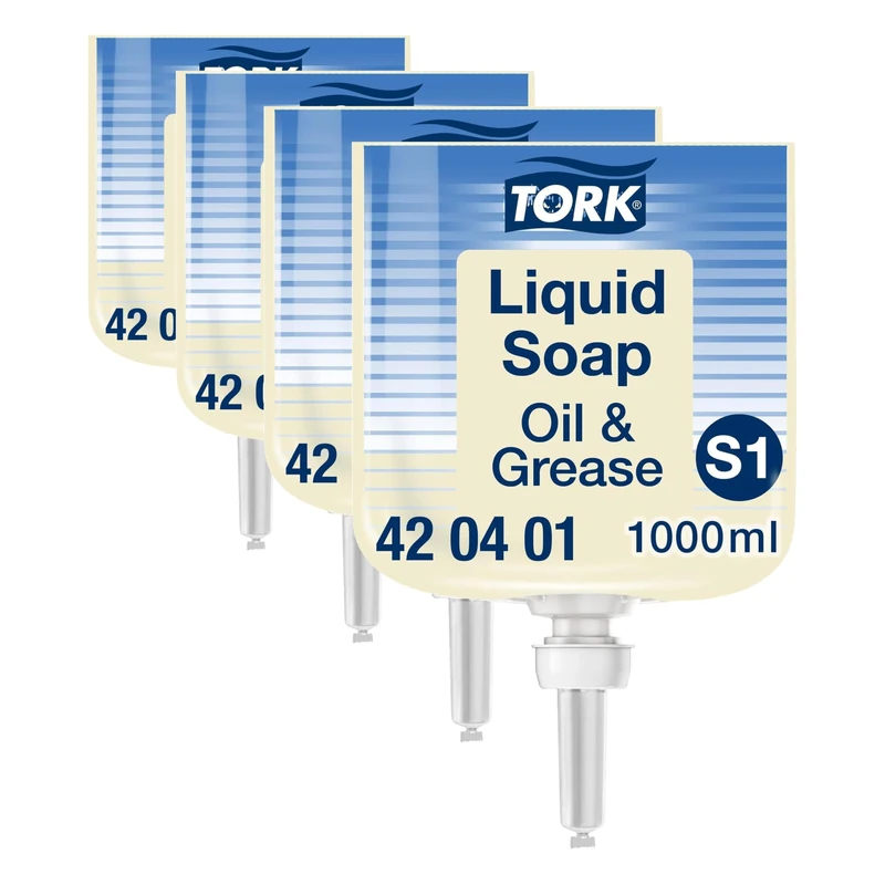 Tork Oil and Grease Liquid Soap S1, Dermatologically Tested, 1 x 1000ml, 420401 (Pack of 4)