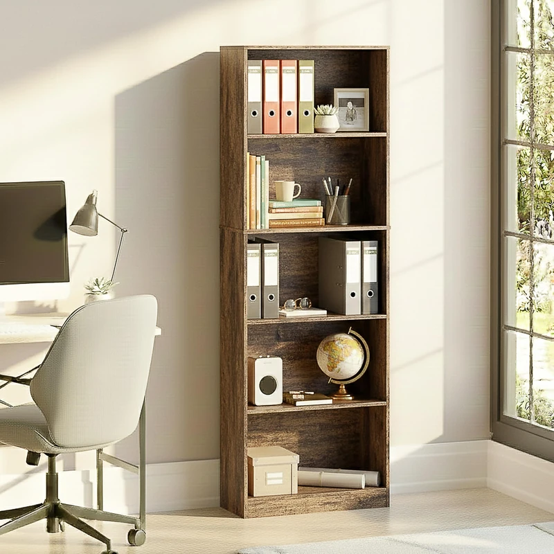 Vida Designs Cambridge 5 Tier Extra Large Bookcase, Dark Wood Shelving Display Storage Unit Office Living Room Furniture