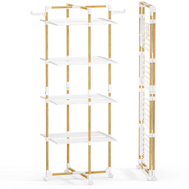 VOUNOT® 4-Tier Foldable Clothes Airer 33m Drying Rack Indoor Outdoor, White