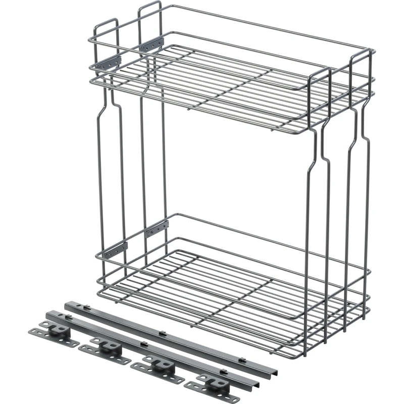 GTV Pull-out Cargo Basket KO-BO300TD-60, 2 Shelves for Cabinet, 300 mm, Load 15 kg, Universal Assembly, Steel, Anthracite Finish - Image 1
