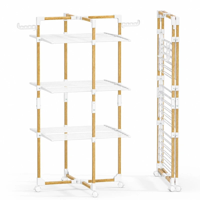 VOUNOT® 3-Tier Foldable Clothes Airer 25m Drying Rack Indoor Outdoor, White