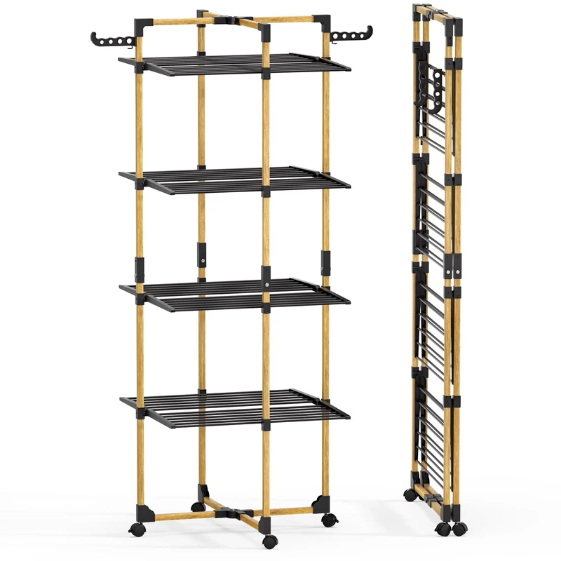 VOUNOT® 4-Tier Foldable Clothes Airer 33m Drying Rack Indoor Outdoor, Black