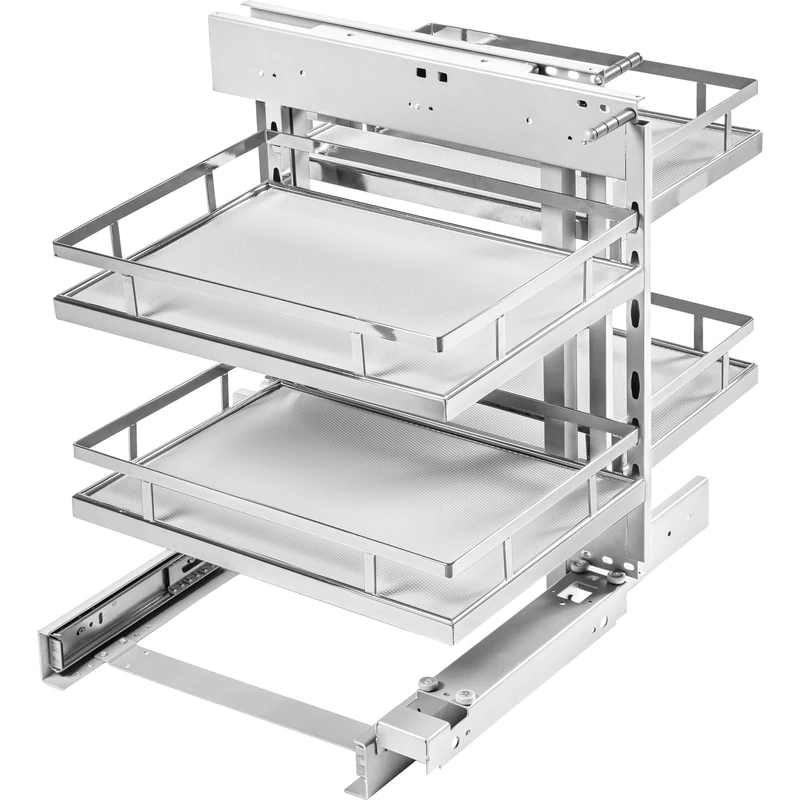 GTV MovixPro Corner Pull-Out Basket, Magic Corner Mechanism for Kitchen, Soft Close, 4 Baskets, 900 mm Cabinet, 24 kg Load Capacity, Chrome