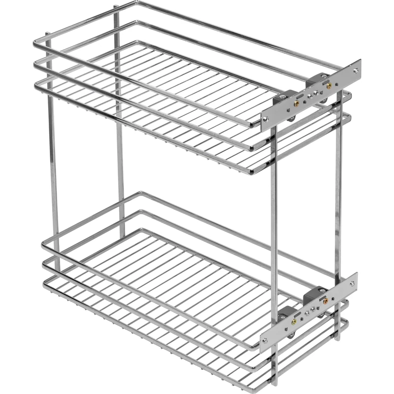 GTV MOVIX Pull-Out Kitchen Basket, 2 Shelves for Base Cabinet, 300 mm, Side Mount, Load Capacity 15 kg, Chrome Steel, Depth 478 mm