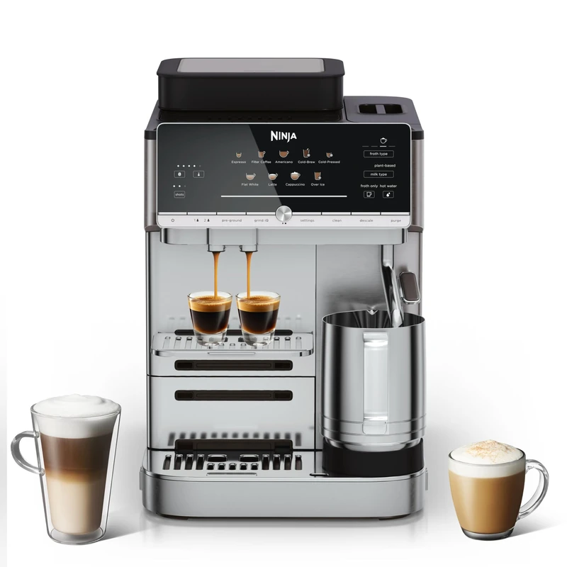 Ninja AutoBarista Automatic Espresso, Filter Coffee and Cold Brew Machine, 10 Drink Programs and 4 Milk Froth Presets, Dishwasher Safe Removable Parts, Silver AE1001UK