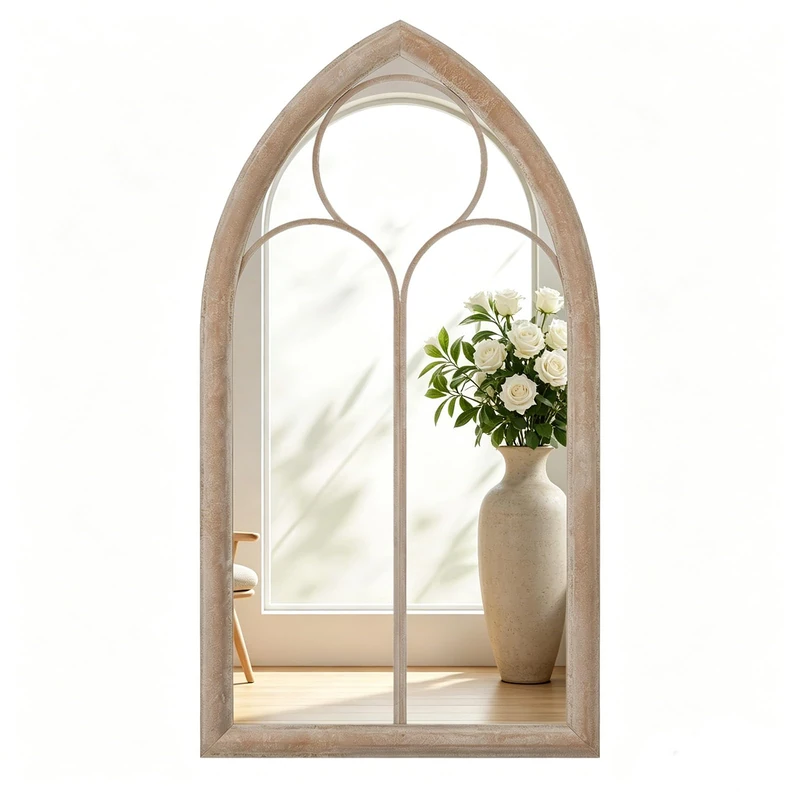 RELAX4LIFE Garden Outdoor Window Mirror, Distressed Gothic Arch Mirror with Hanging Hooks, Gothic Style Effect Glass Mirror for Hallway Living Room Bedroom Entryway (111.5x60.5cm)