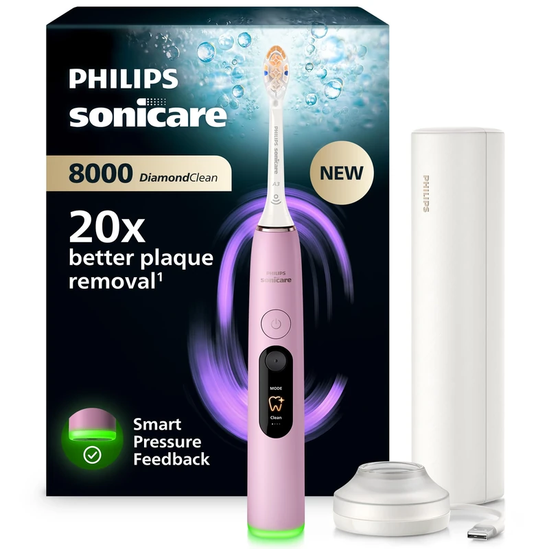 Philips Sonicare Next-Generation DiamondClean 8000 Sonic Electric Toothbrush − with Smart Pressure Feedback and 15 Settings, Blossom Pink, HX8311/15