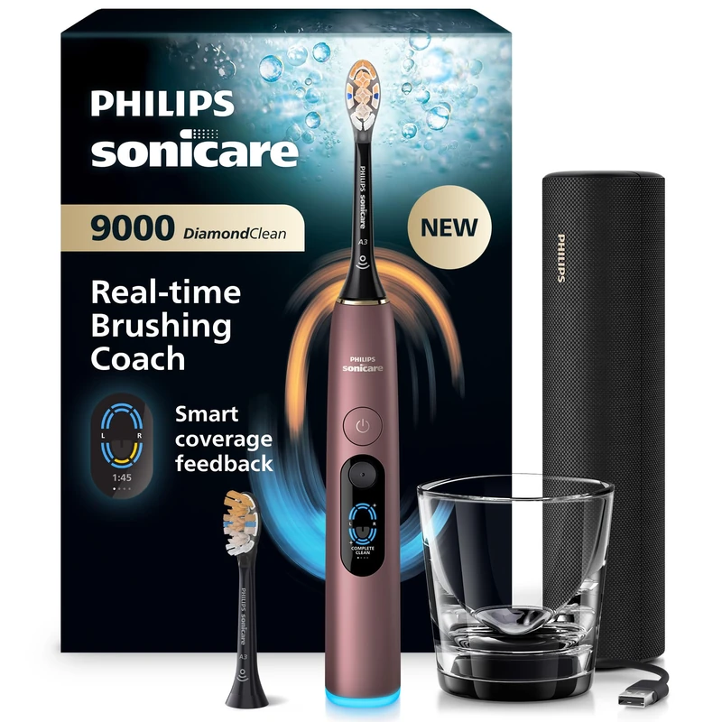 Philips Sonicare Next-Generation DiamondClean 9000Sonic Electric Toothbrush − with Smart Coverage Feedback, Smart Pressure Feedback and 21 Settings, Satin Mauve, HX9214/85