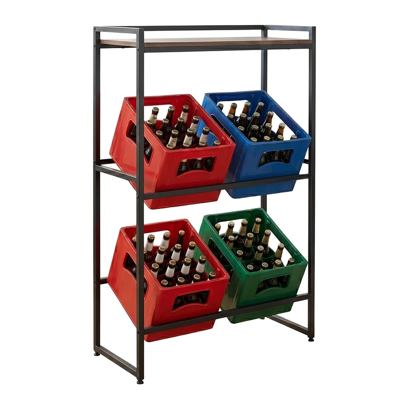 Relaxdays drinks crate rack for 4 crates, HxWxD 117 x 74 x 32 cm, industrial shelf, brown/black - Image 1